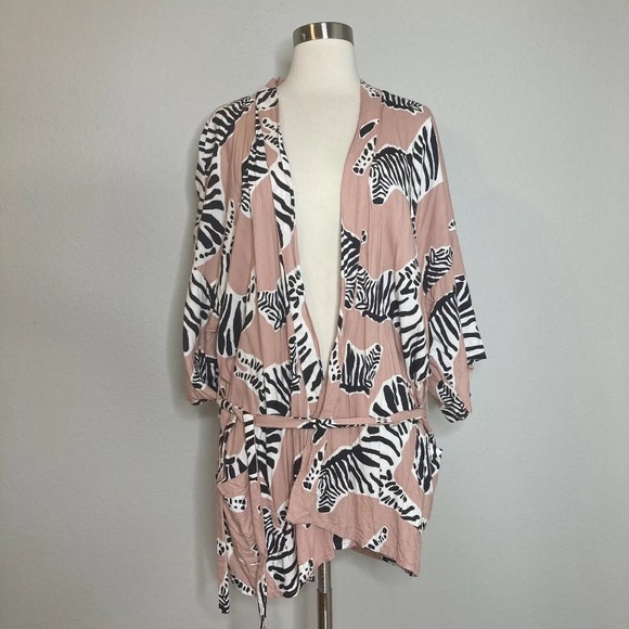 Emerson Fry Women’s Fete Kimono Zebra Print in Muted Clay Pink- Coverup - Picture 2 of 6